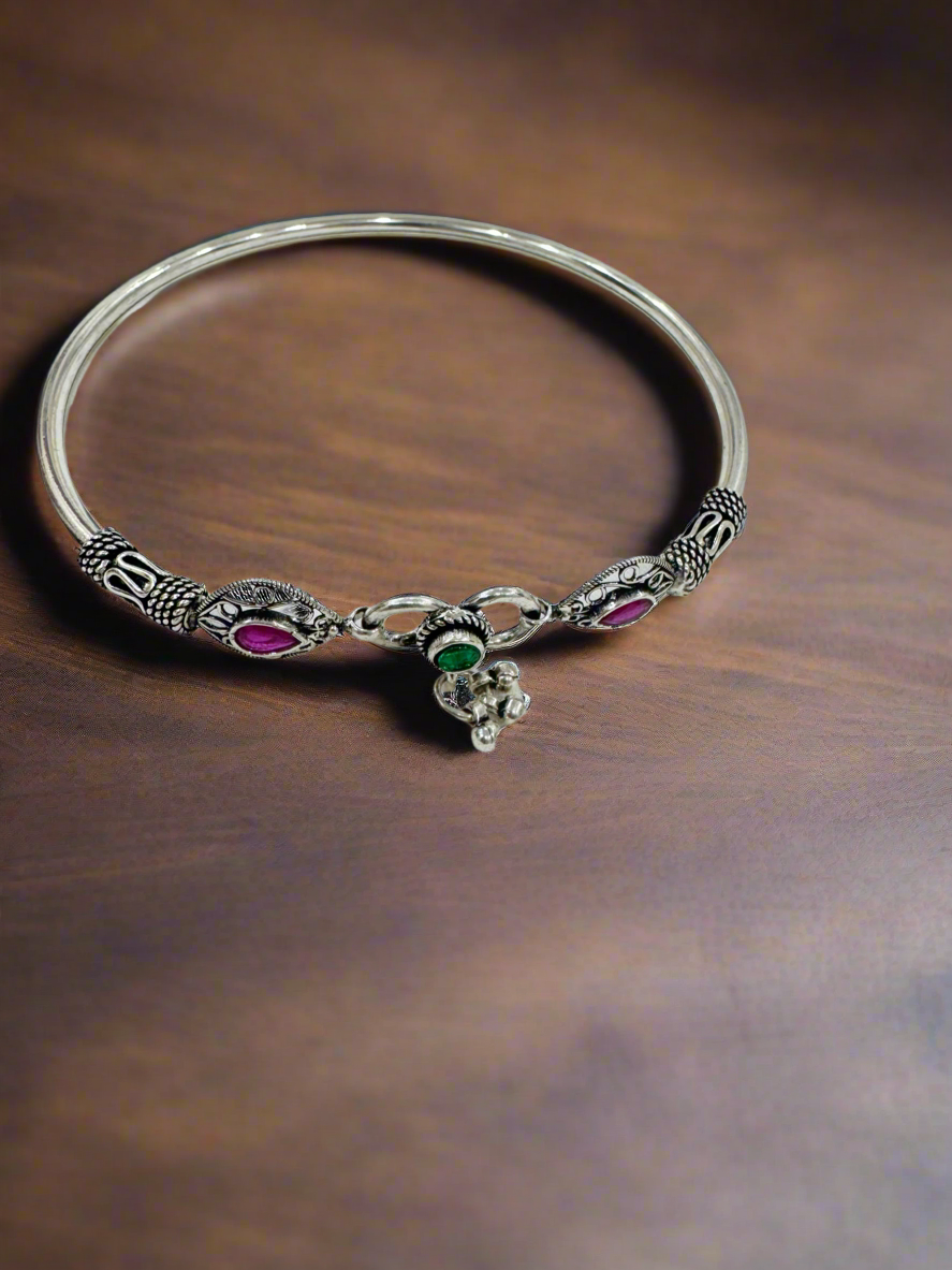 Ratna 92.5 Silver Handcrafted Kada Anklet (Single Piece)