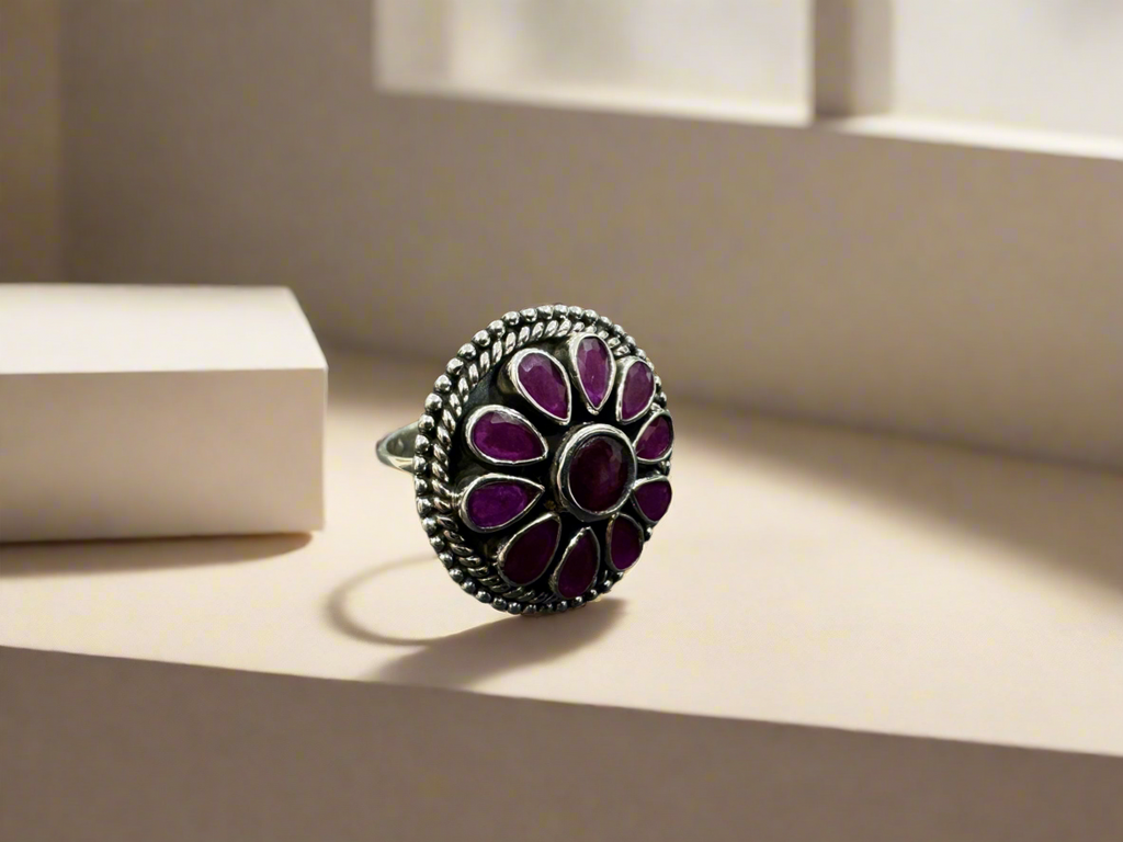 92.5 Silver Round Stone Ring (Adjustable Size)