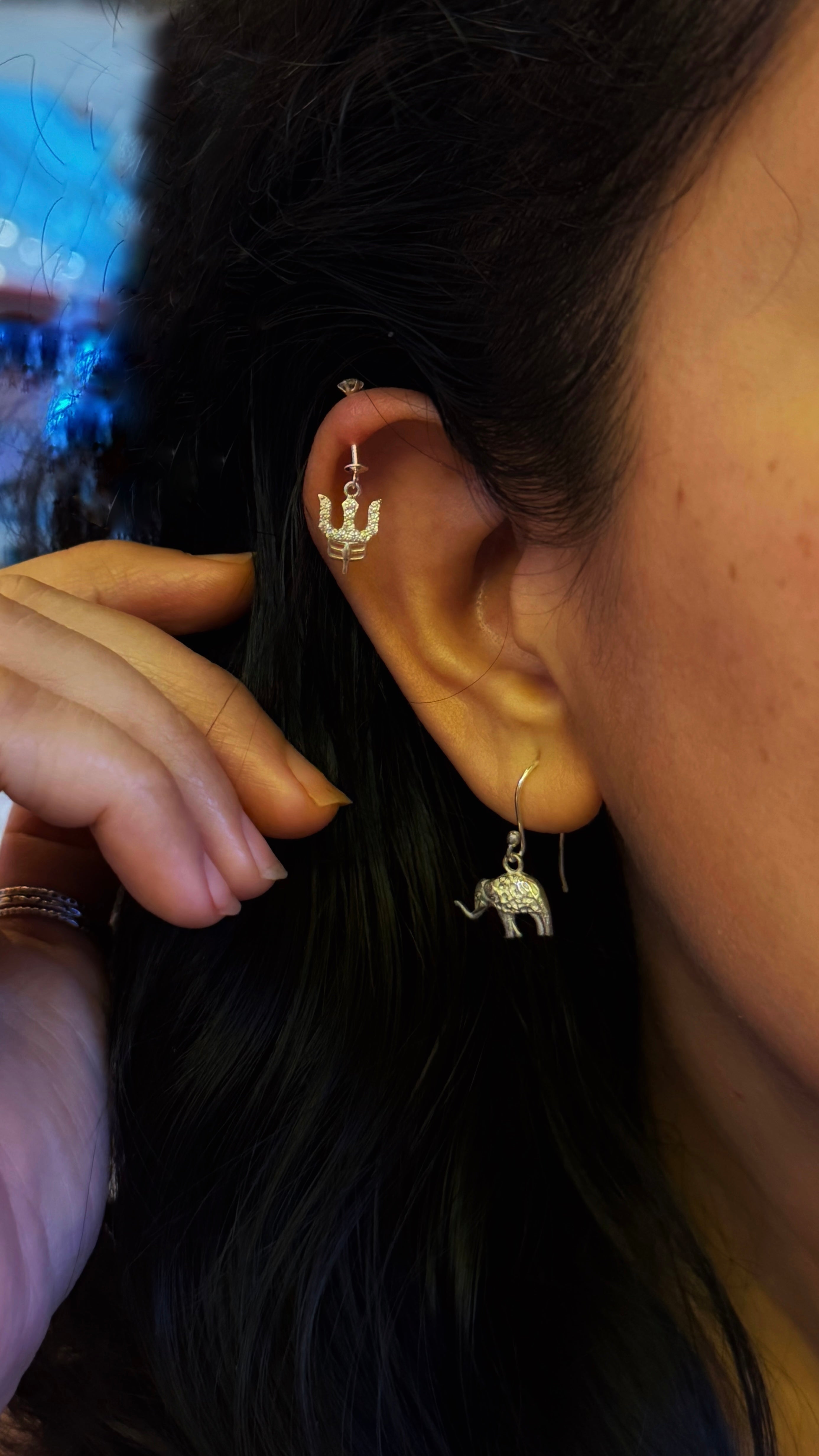 Everyday Bugadi - Shiva Trishool Helix Earrings - 925 Silver - Pair