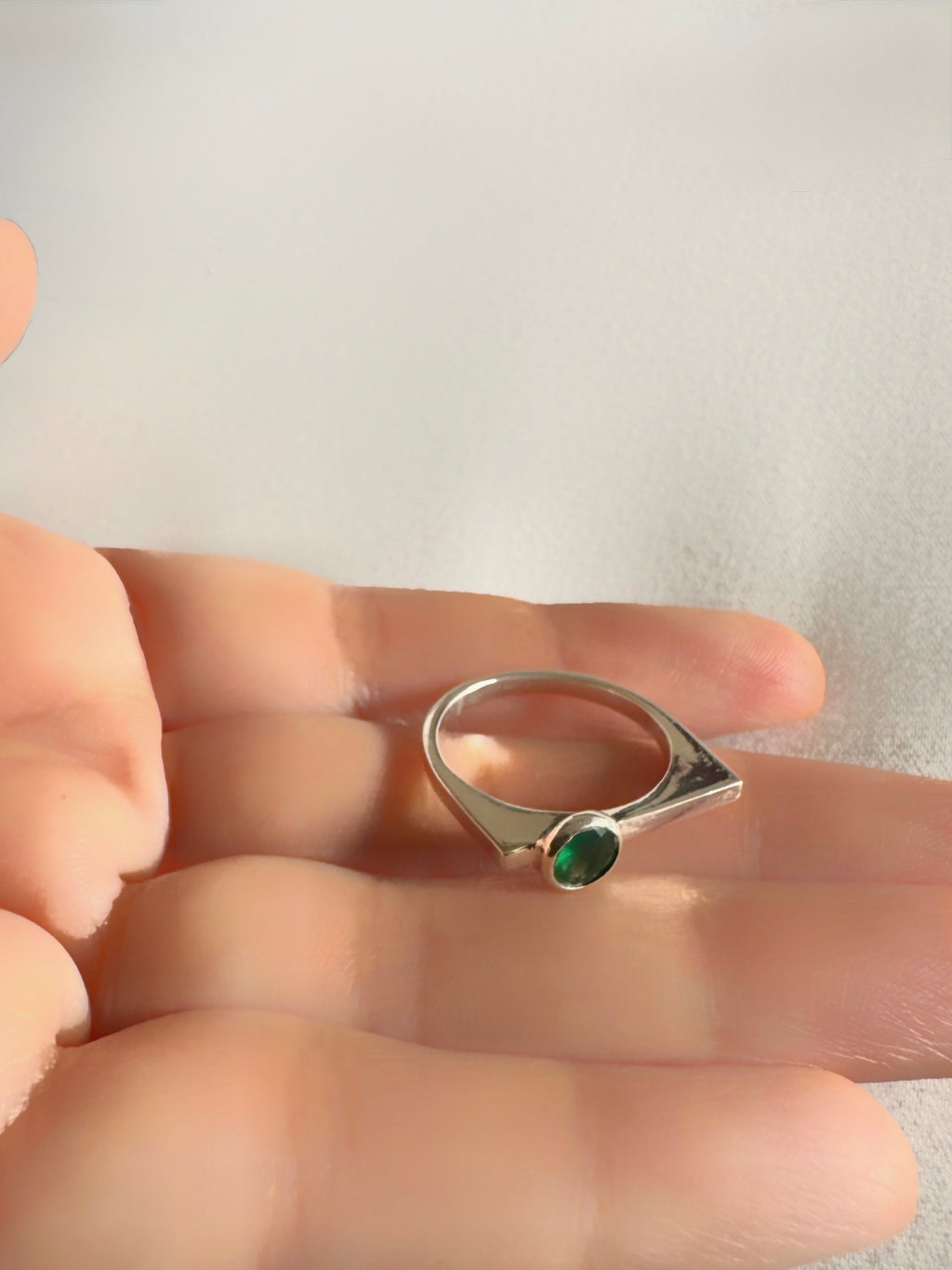 Sach - Flat Top Ring With Green Stone 92.5 Silver Ring