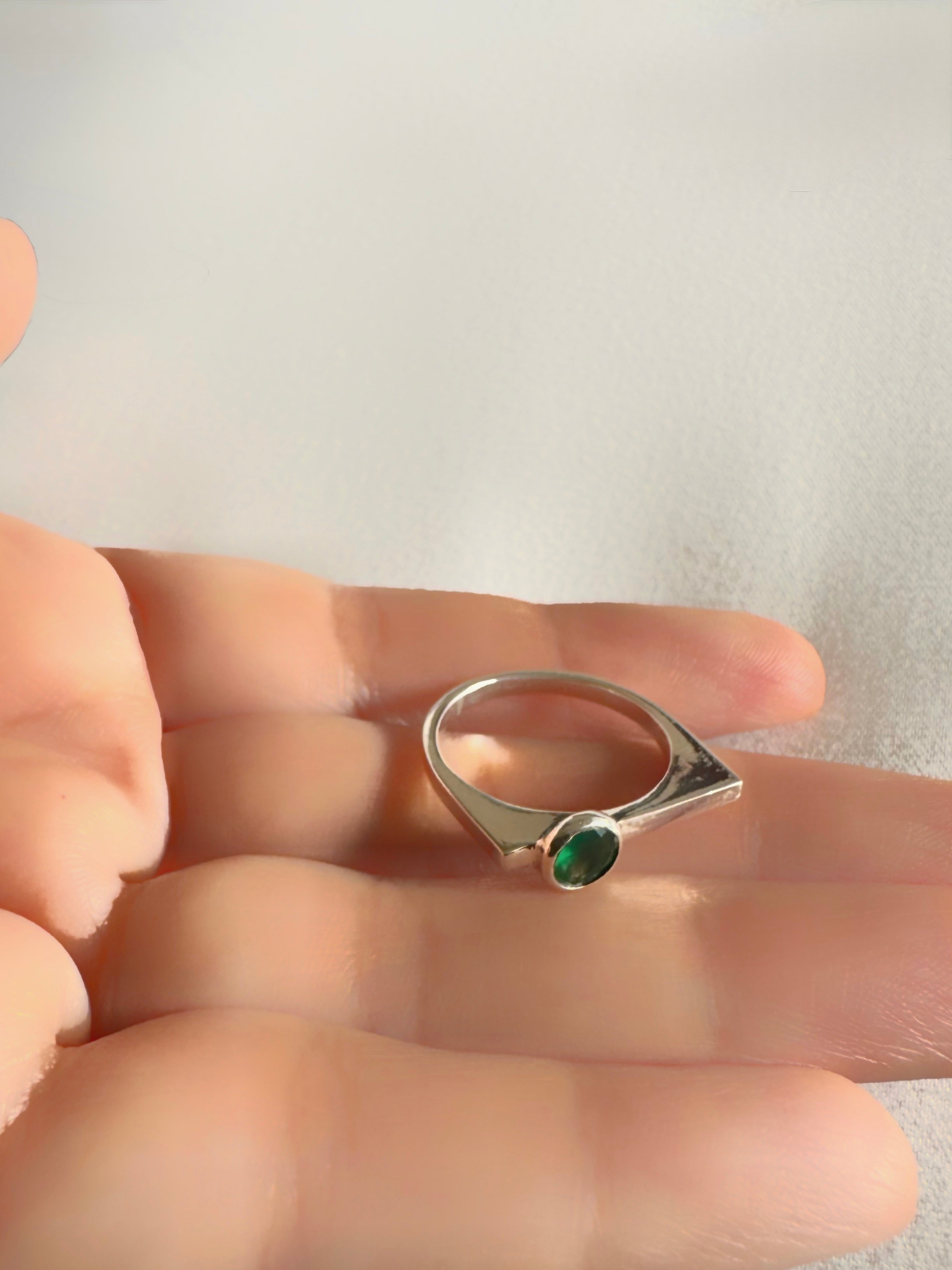 Sach - Flat Top Ring With Green Stone 92.5 Silver Ring