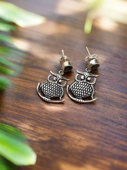 Lakshmi's Owl Charms 92.5 Silver Statement Earrings