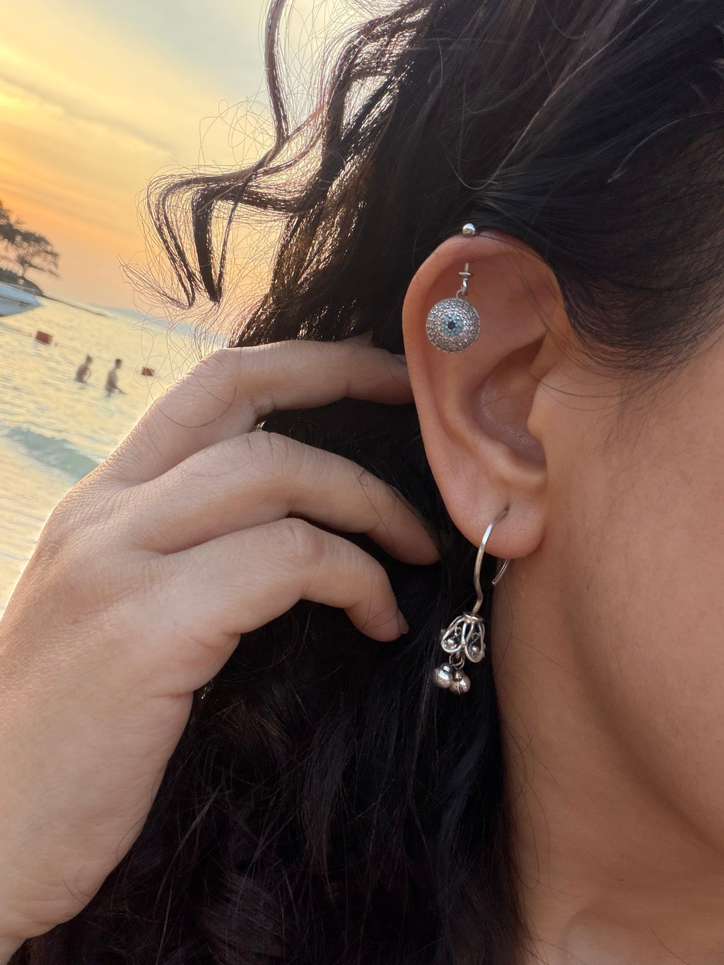 Everyday Bugadi - Evil Eye Helix Earrings - 925 Silver - Pair
