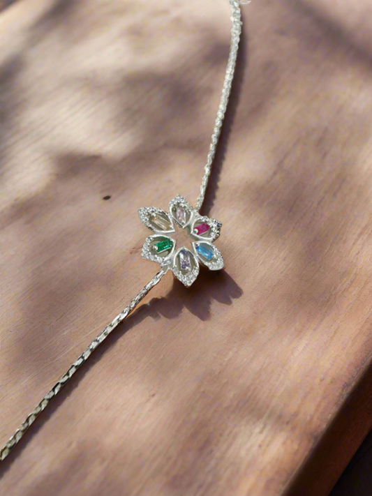 Eira Navya – Minimalistic 92.5 Silver Multicolor Petal Bracelet