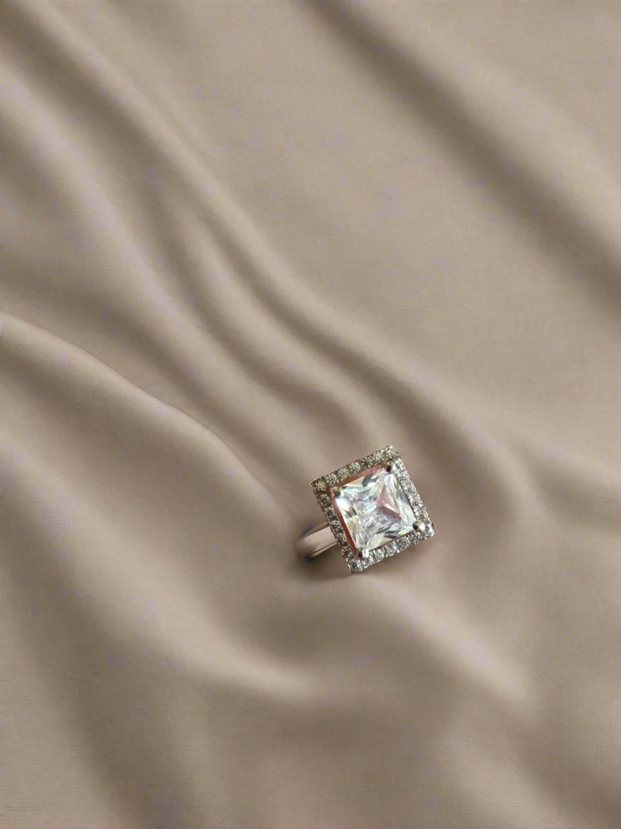 92.5 Silver Ring With Square Stone (Adjustable Size)
