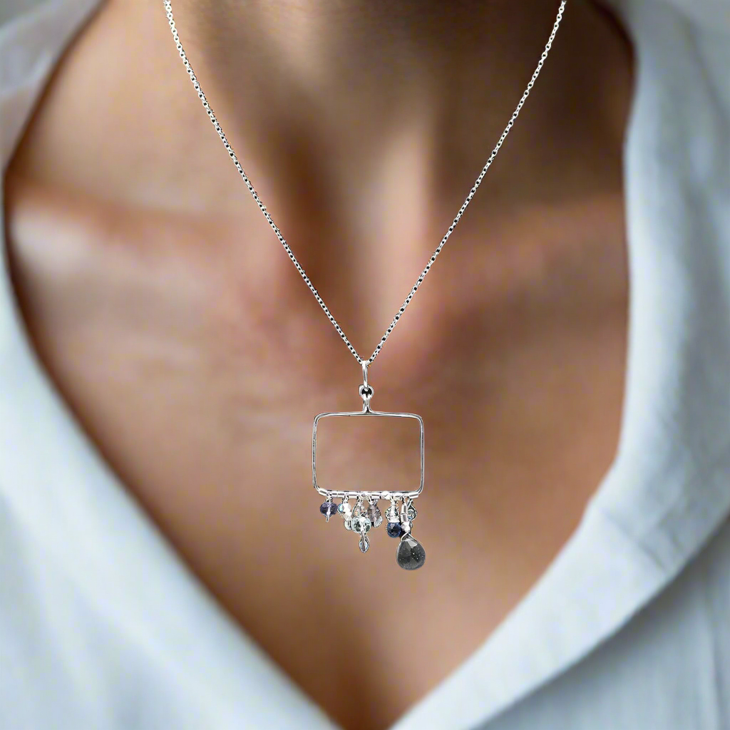 92.5 Silver Rectangle Hoop Pendant with Chain Necklace