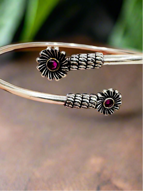 Gulika Bloom 92.5 Silver Handcrafted Kada Anklet (Single Piece)