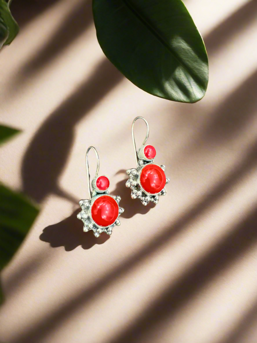 (Copy) Silver Red Hanging Earrings