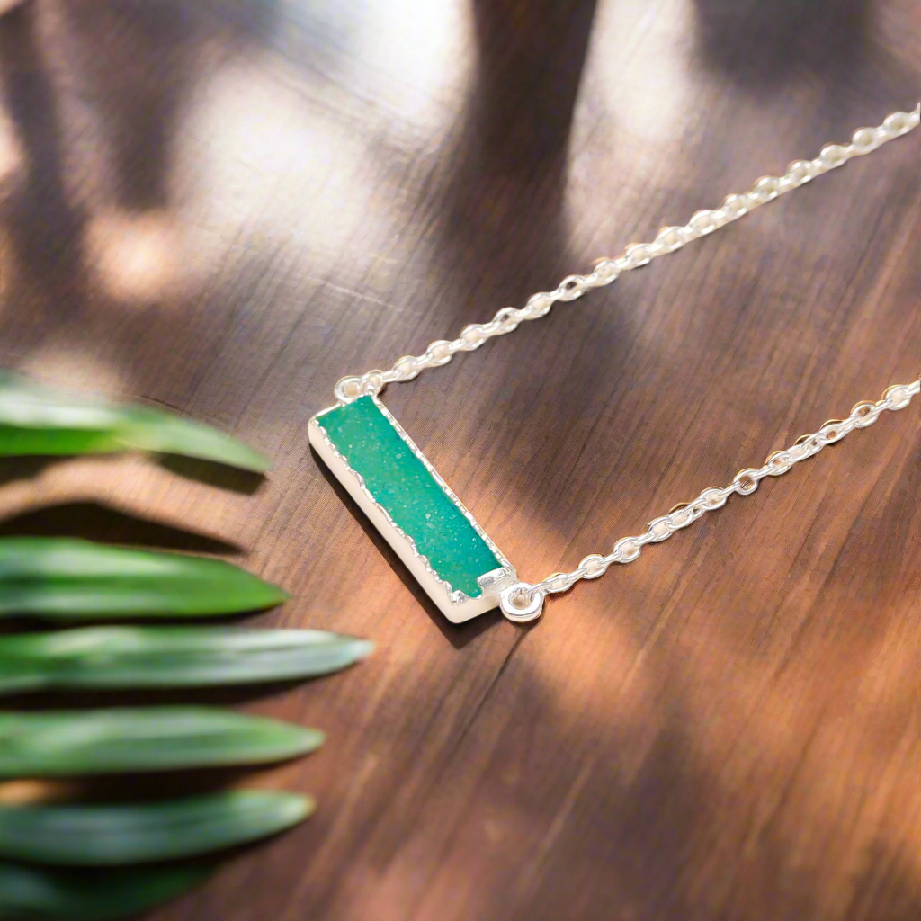 92.5 Silver Blue Block Pendant with Chain Necklace