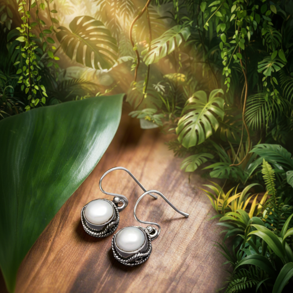 92.5 Silver White Pearl Classic Hanging Earrings