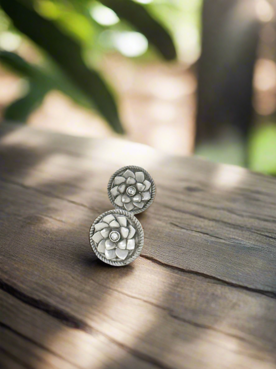Petal Glow 92.5 Silver Studs Earrings - Handcrafted