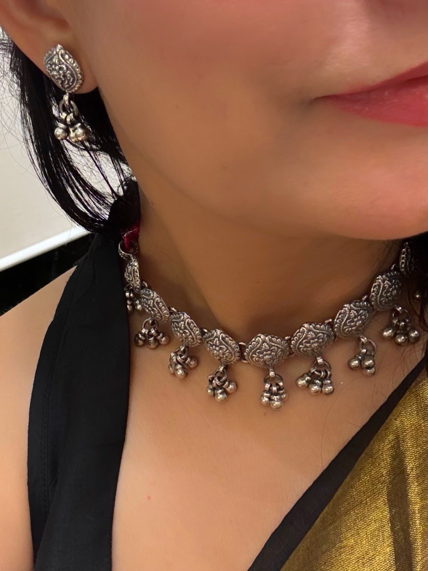 Ghungroohaar - 92.5 Silver Tribal Choker Set Handcrafted