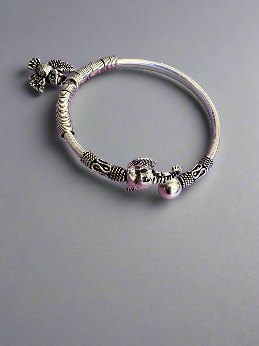 Antique 92.5 Silver Owl Charm Elephant Bracelet