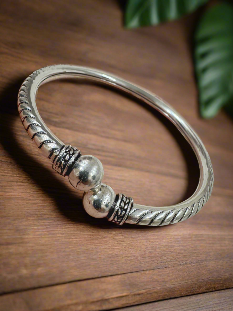Tribal Ball Antique 92.5 Silver Kada Anklet (Single Piece)