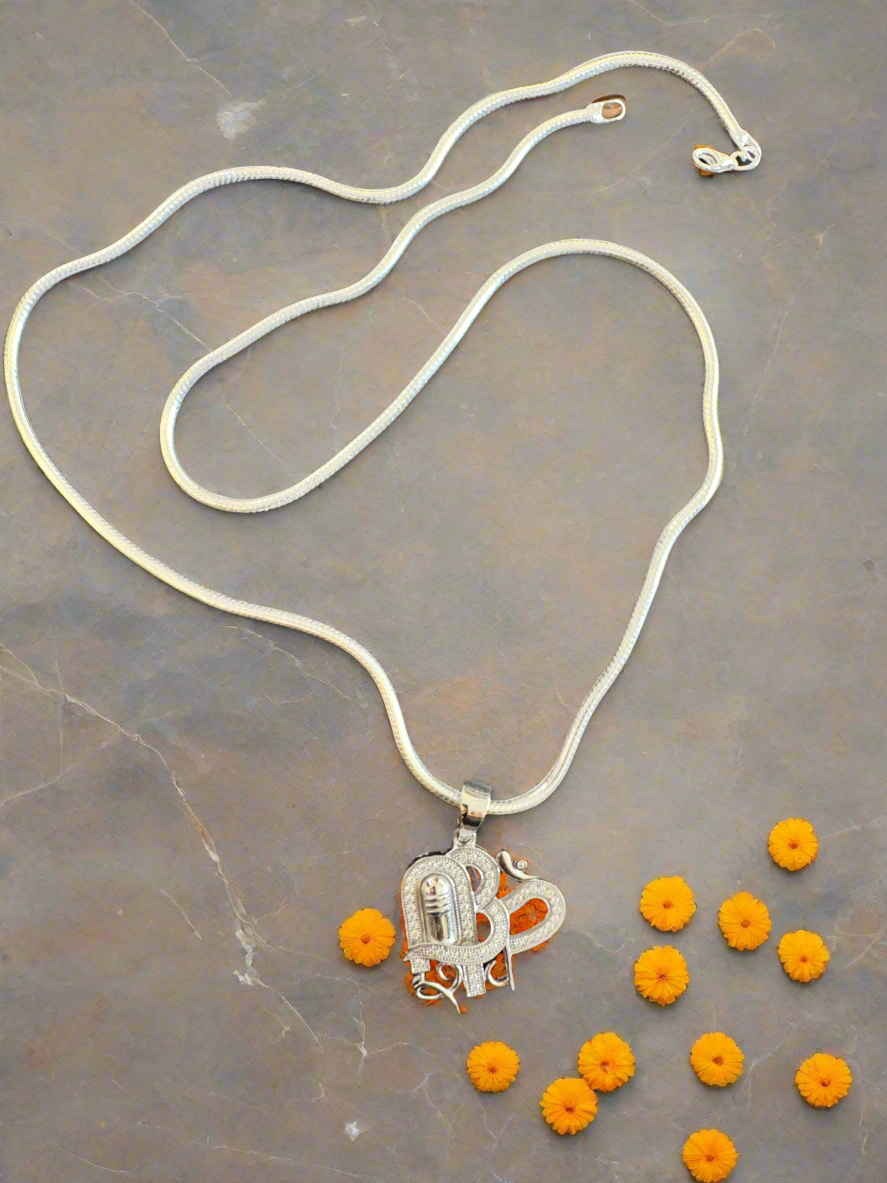 92.5 Silver Unisex Om and Shivaling Pendant (without Chain)