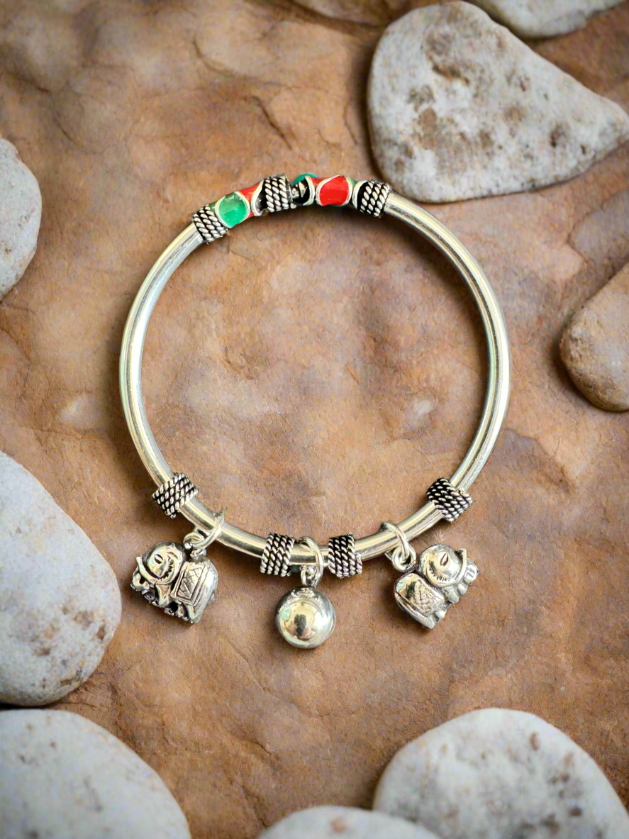 Silver Bracelet with Elephant Charms for Kids