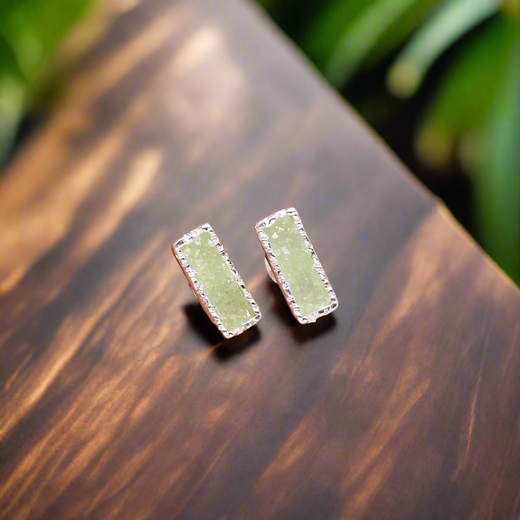 92.5 Silver Light Green/Blue Stud Earrings