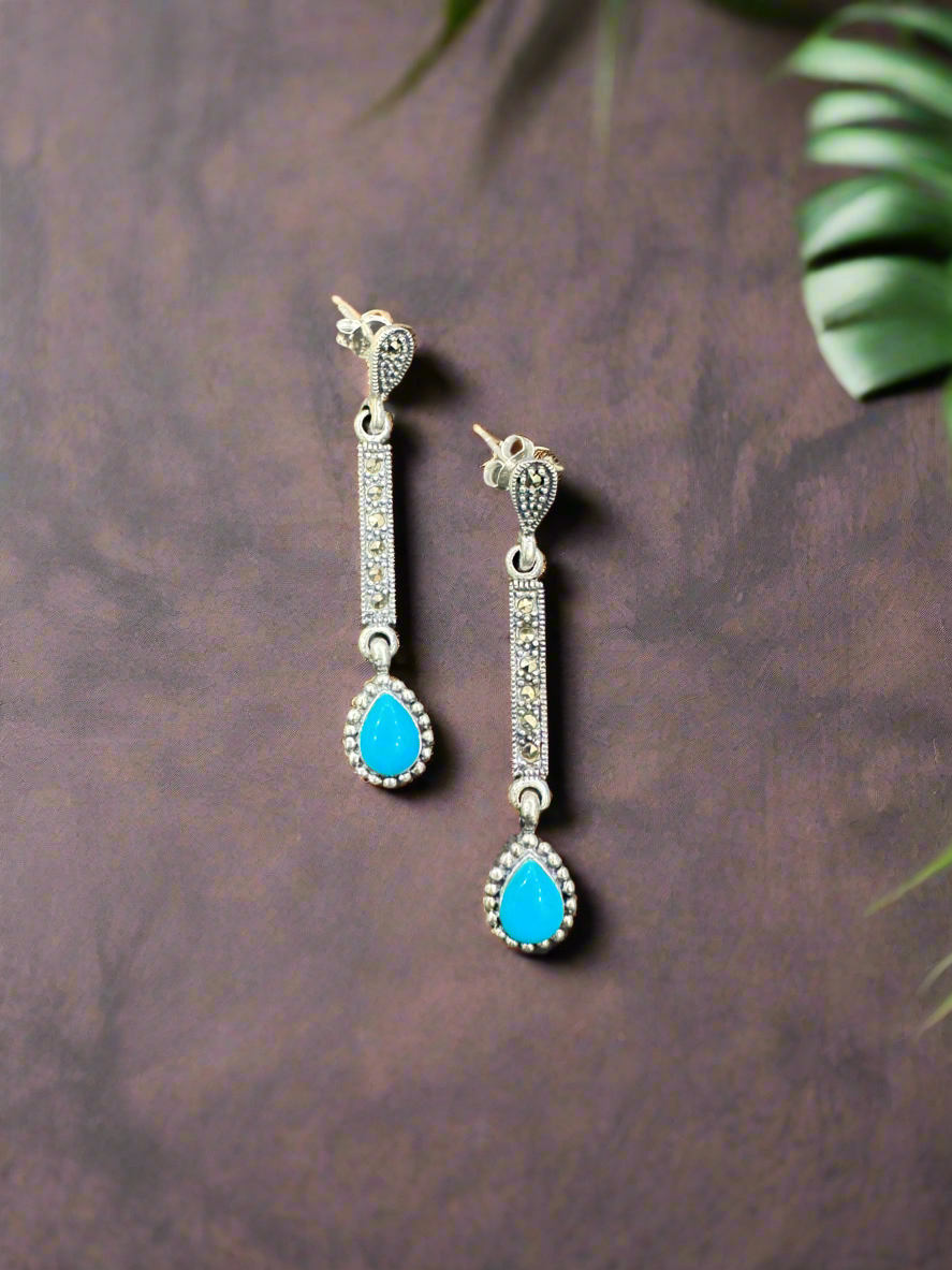 Silver Blue Stone 92.5 Silver Hanging Earrings