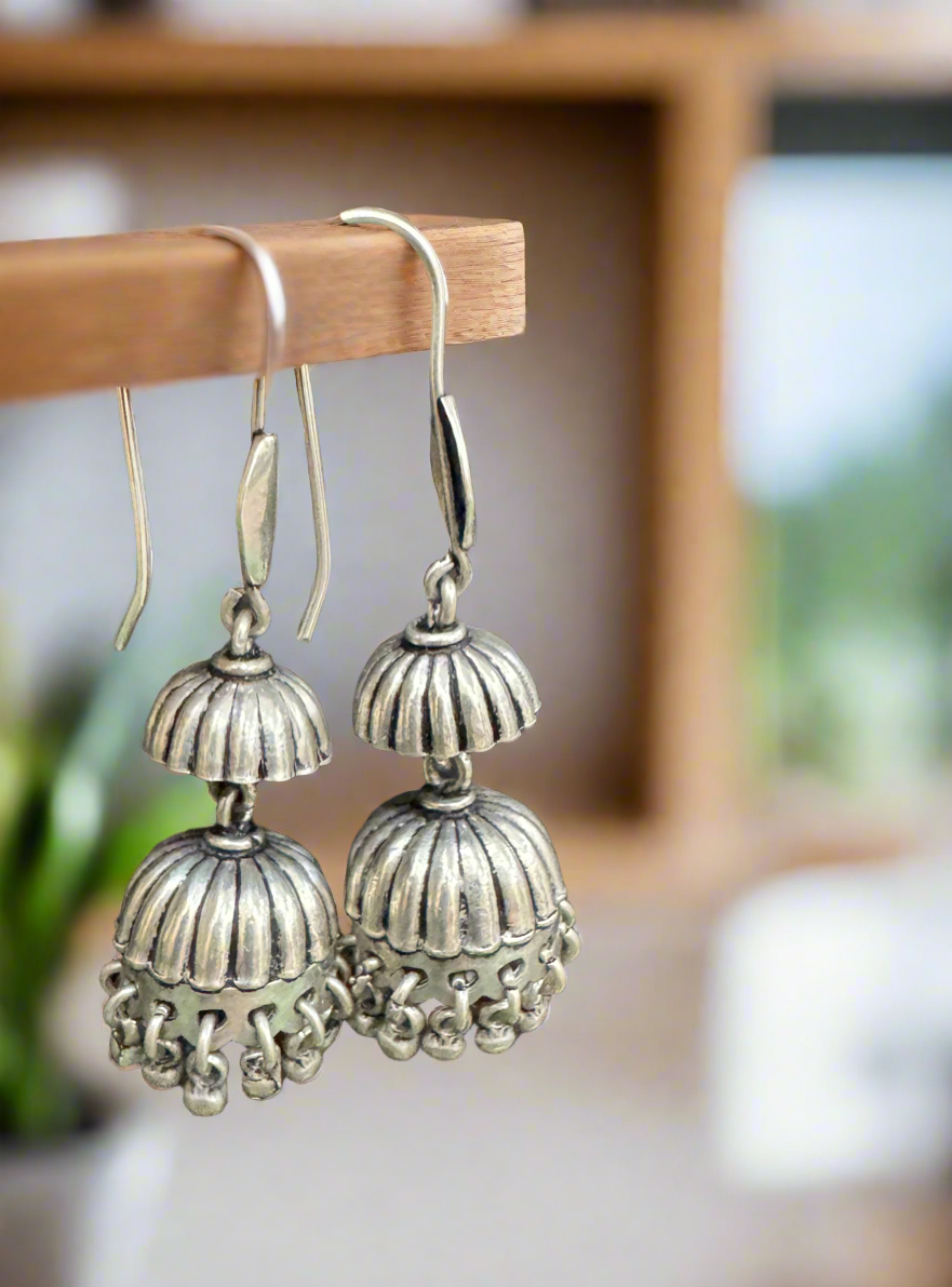 92.5 Silver Hanging Dual Jhumki Earrings