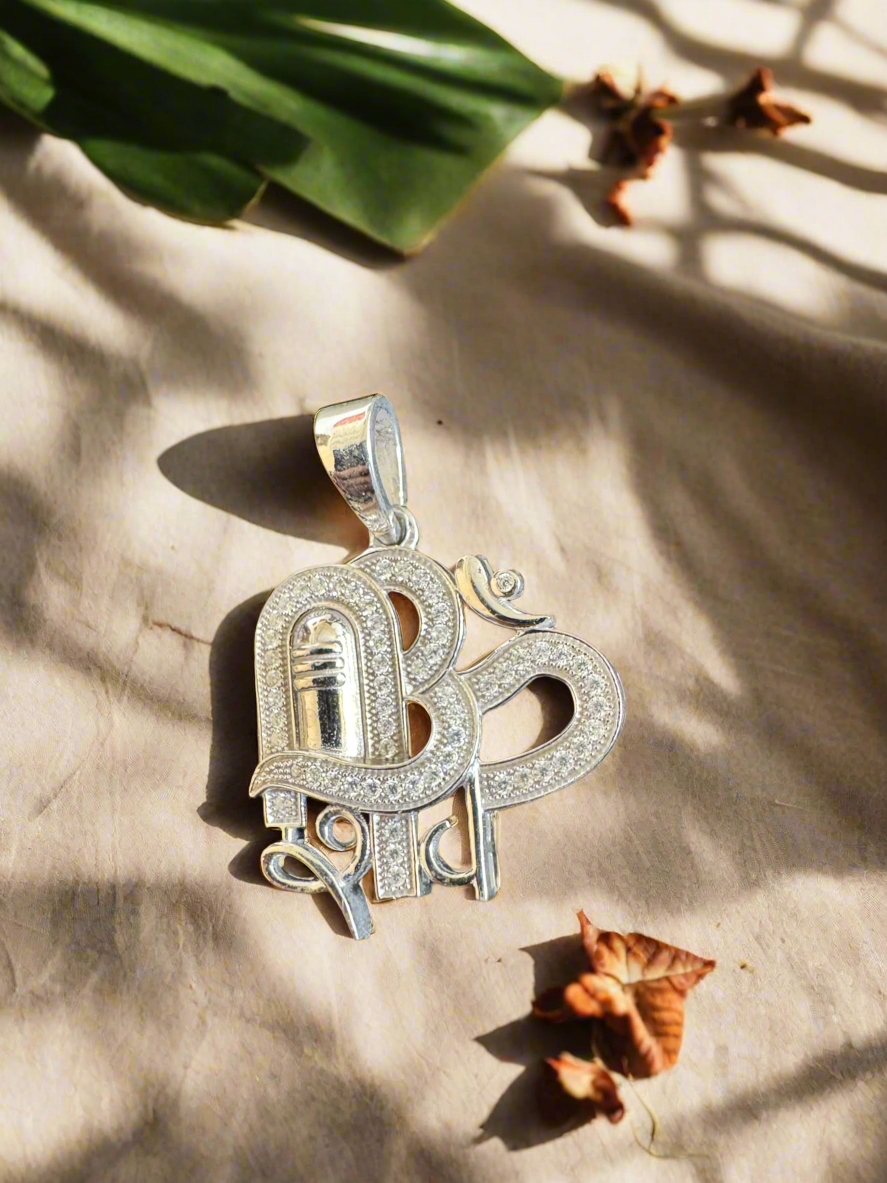 92.5 Silver Unisex Om and Shivaling Pendant (without Chain)