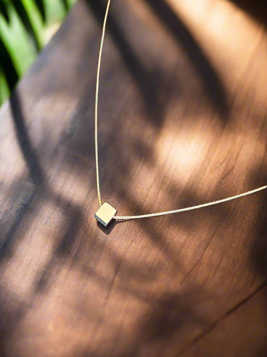 Silver Cube Pendant Minimalistic Necklace