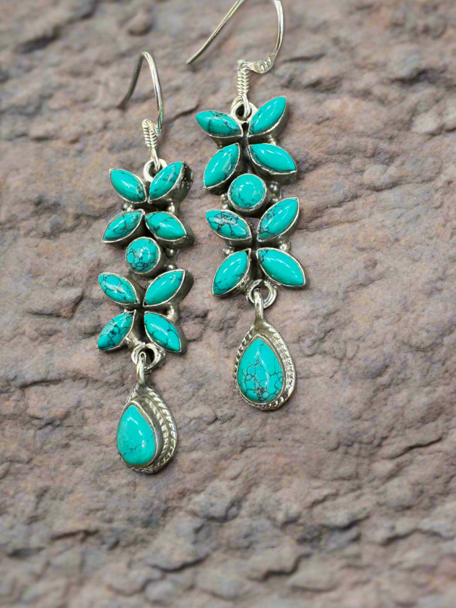 92.5 Silver Turquoise Hanging Earrings