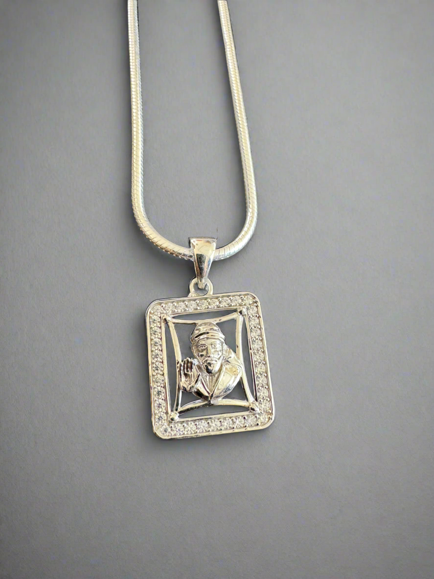 92.5 Silver Unisex Sai Baba Pendant (Without Chain)