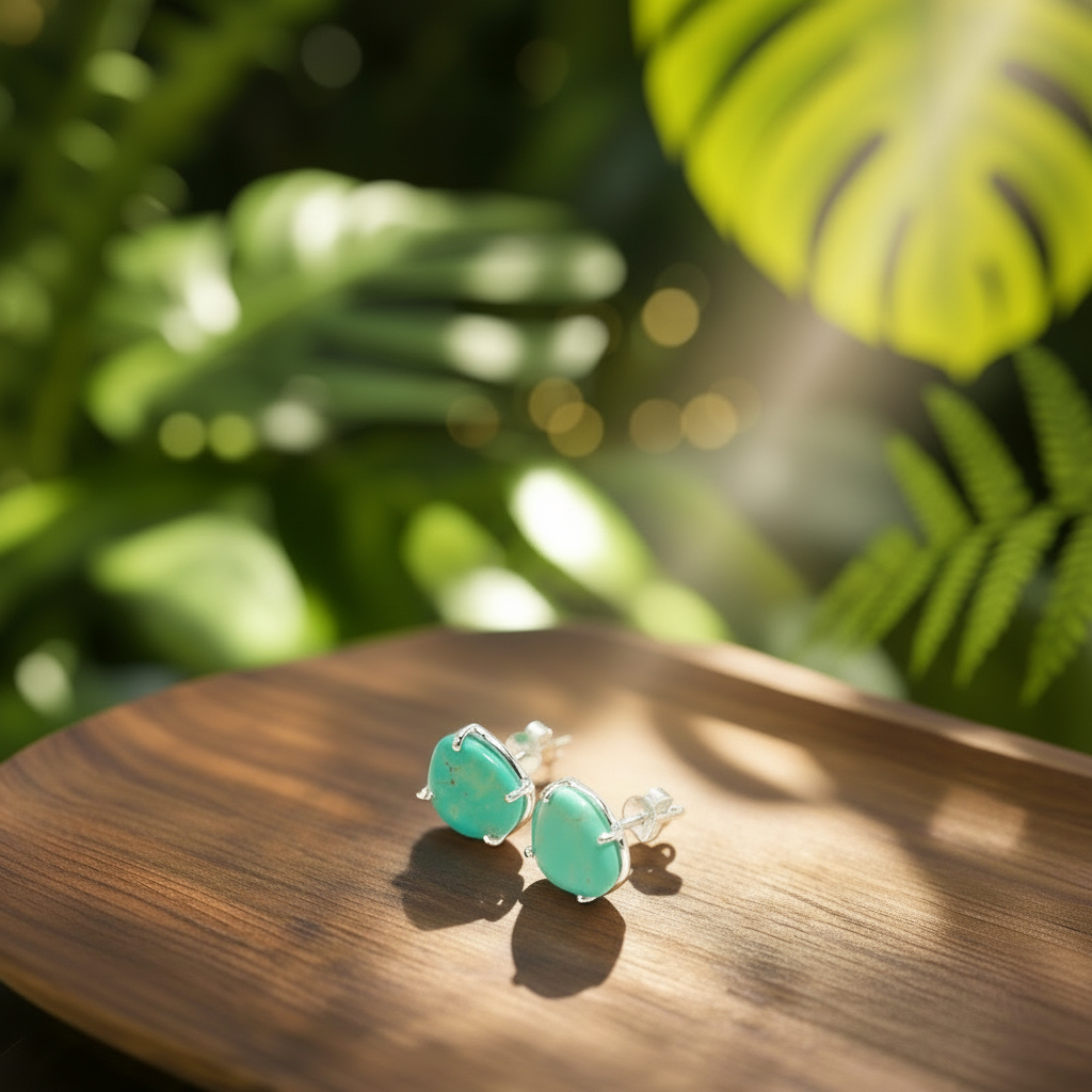 92.5 Silver Green Stud Earrings