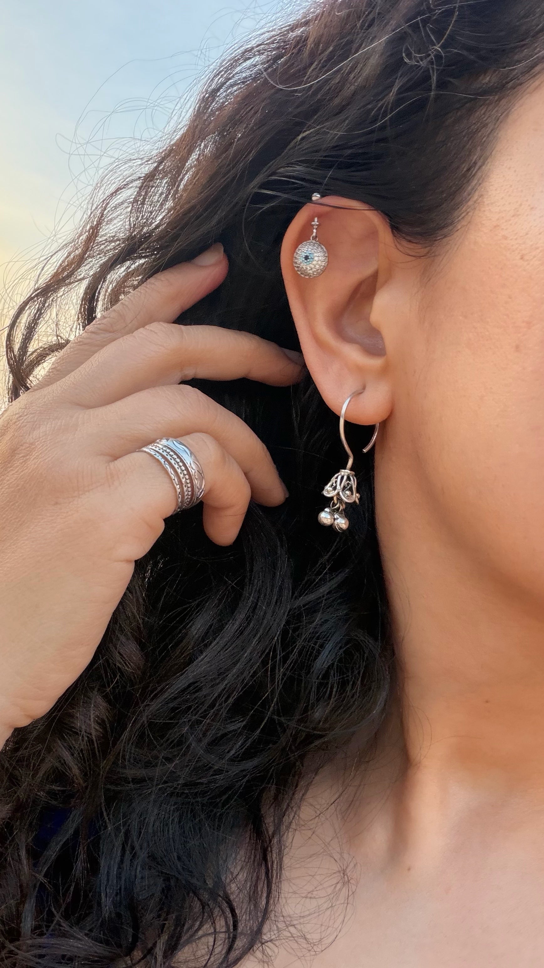 Everyday Bugadi - Evil Eye Helix Earrings - 925 Silver - Pair