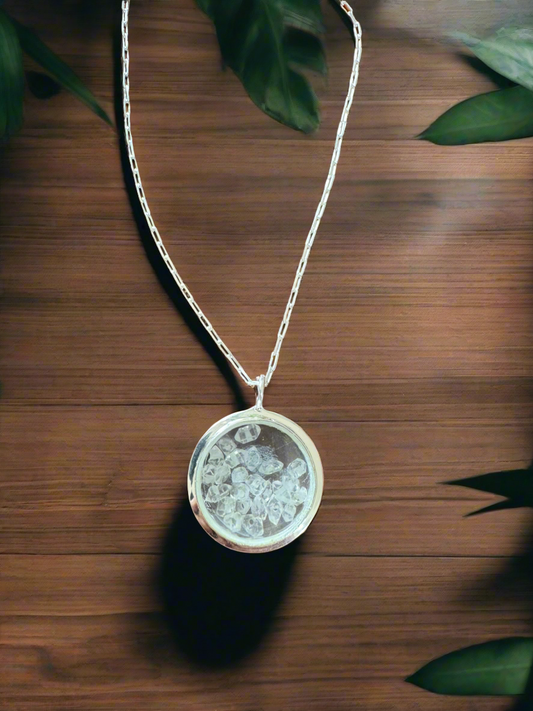 92.5 Silver Crystal Glass Pendant with Chain Necklace