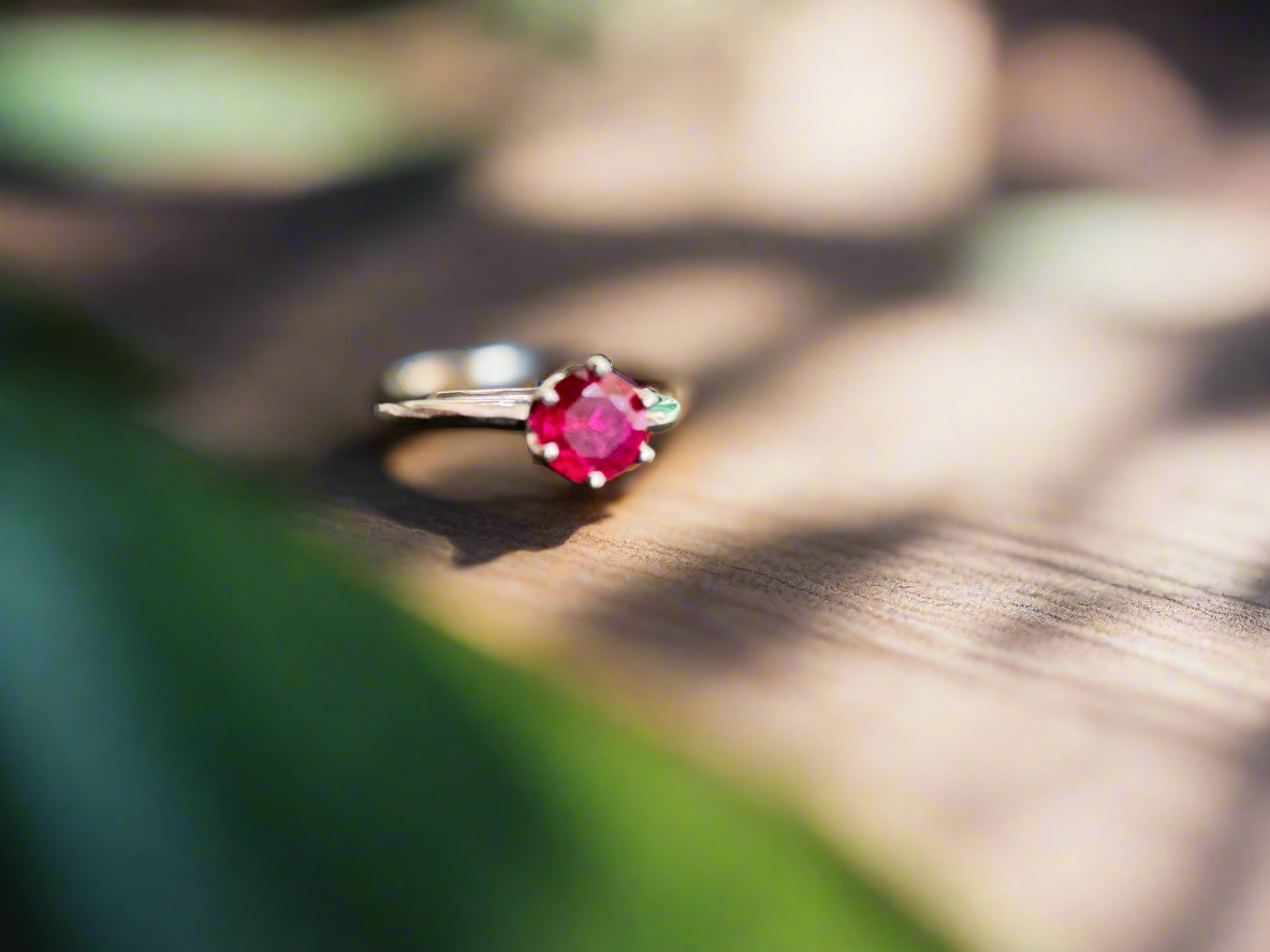 92.5 Silver Ring with Red Round Stone (Adjustable Size)