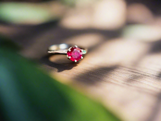 Silver Ring (size changing) with Red Round Gem