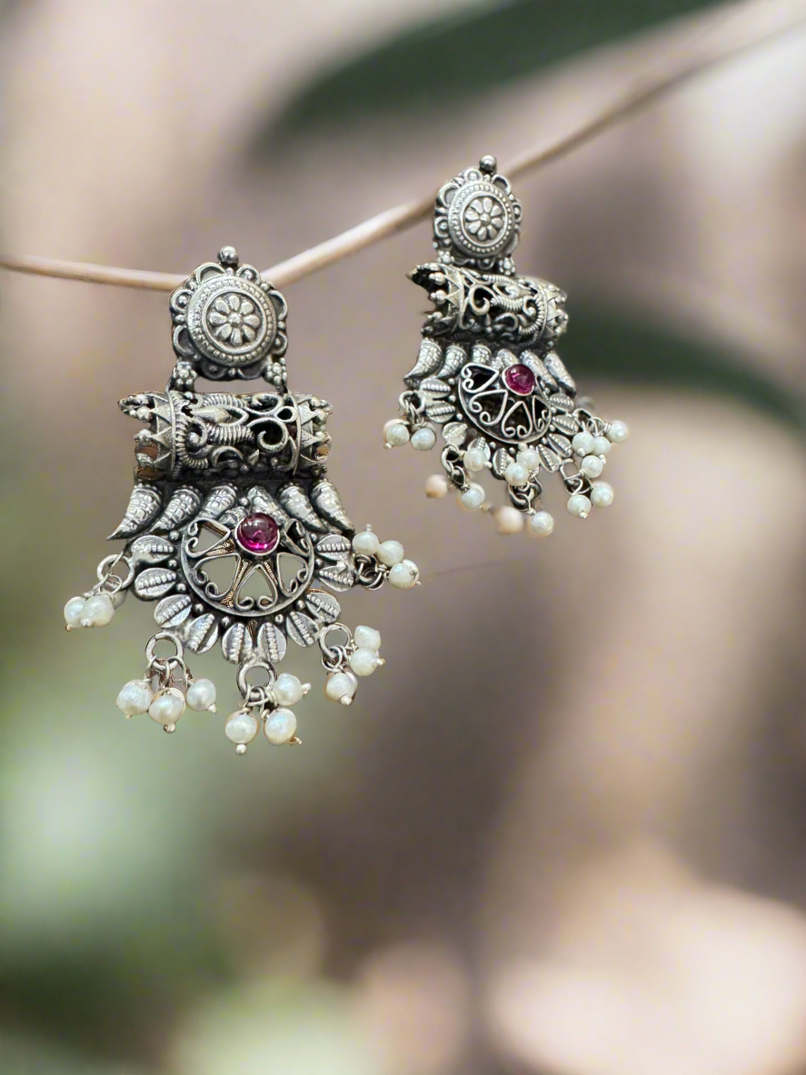 Antique Silver Divya Kala Temple Treasure Earrings