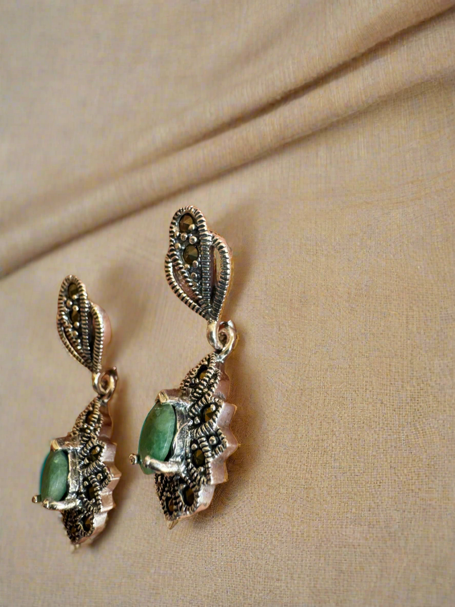 Silver Green Stone Earrings