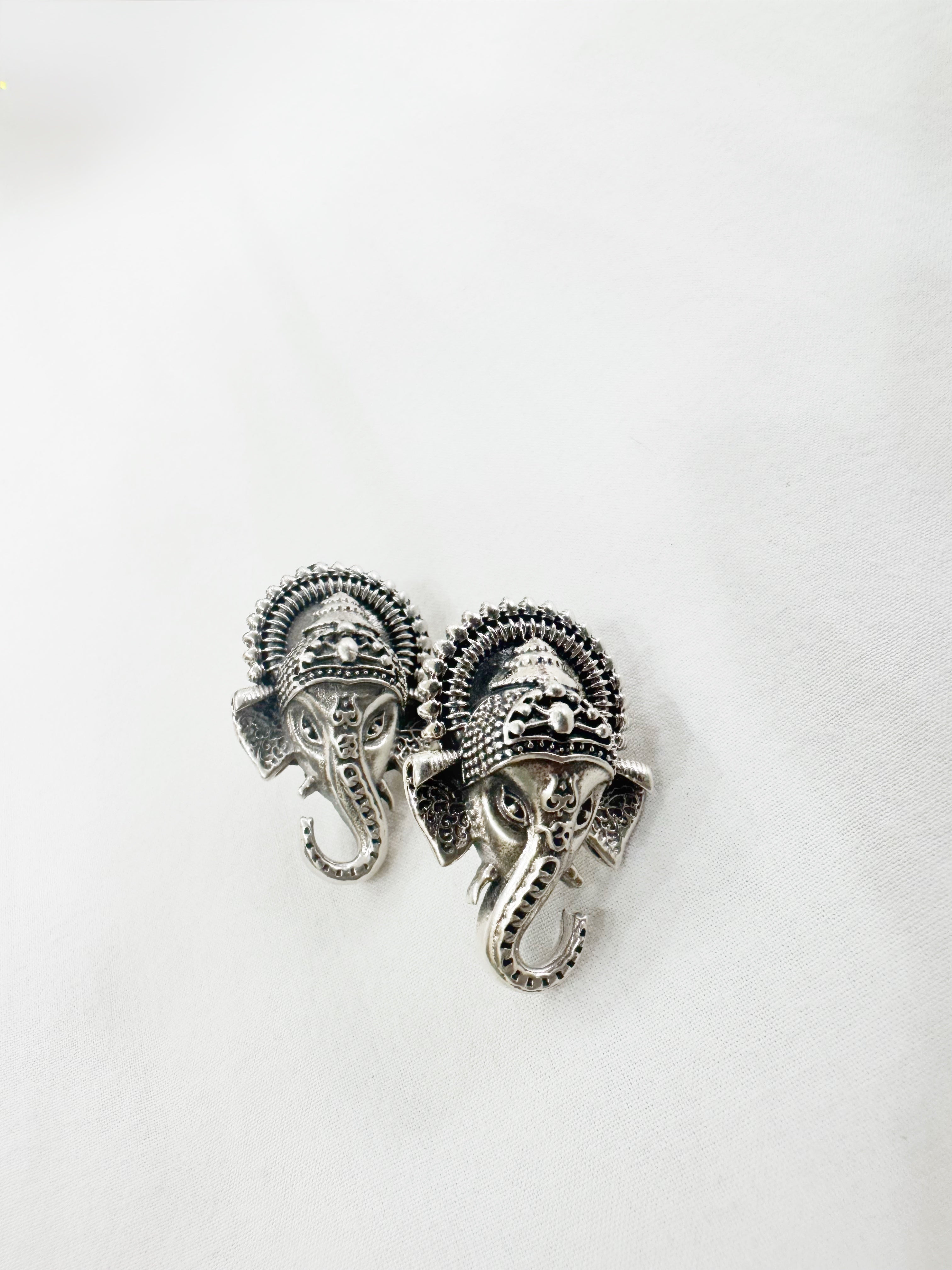 Vighnaharta 92.5 Silver Ganesha Studs - Temple Earrings Handcrafted