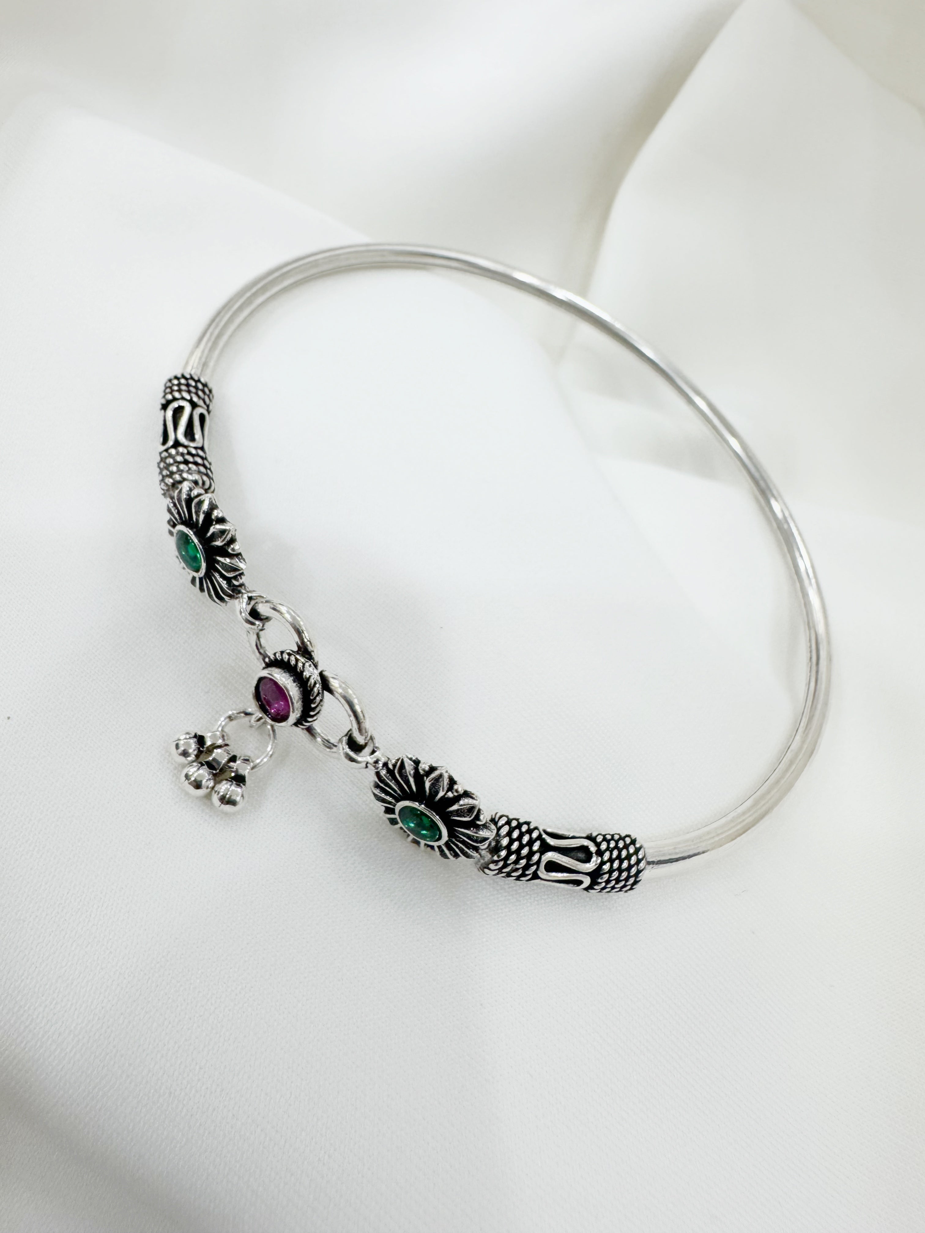 Pushpita 92.5 Silver Handcrafted Kada Anklet (Single Piece)