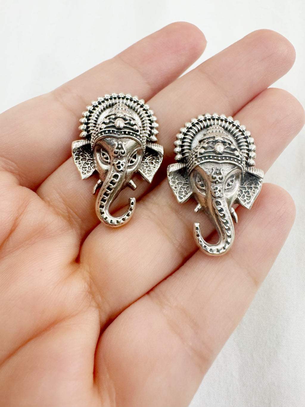 Vighnaharta 92.5 Silver Ganesha Studs - Temple Earrings Handcrafted