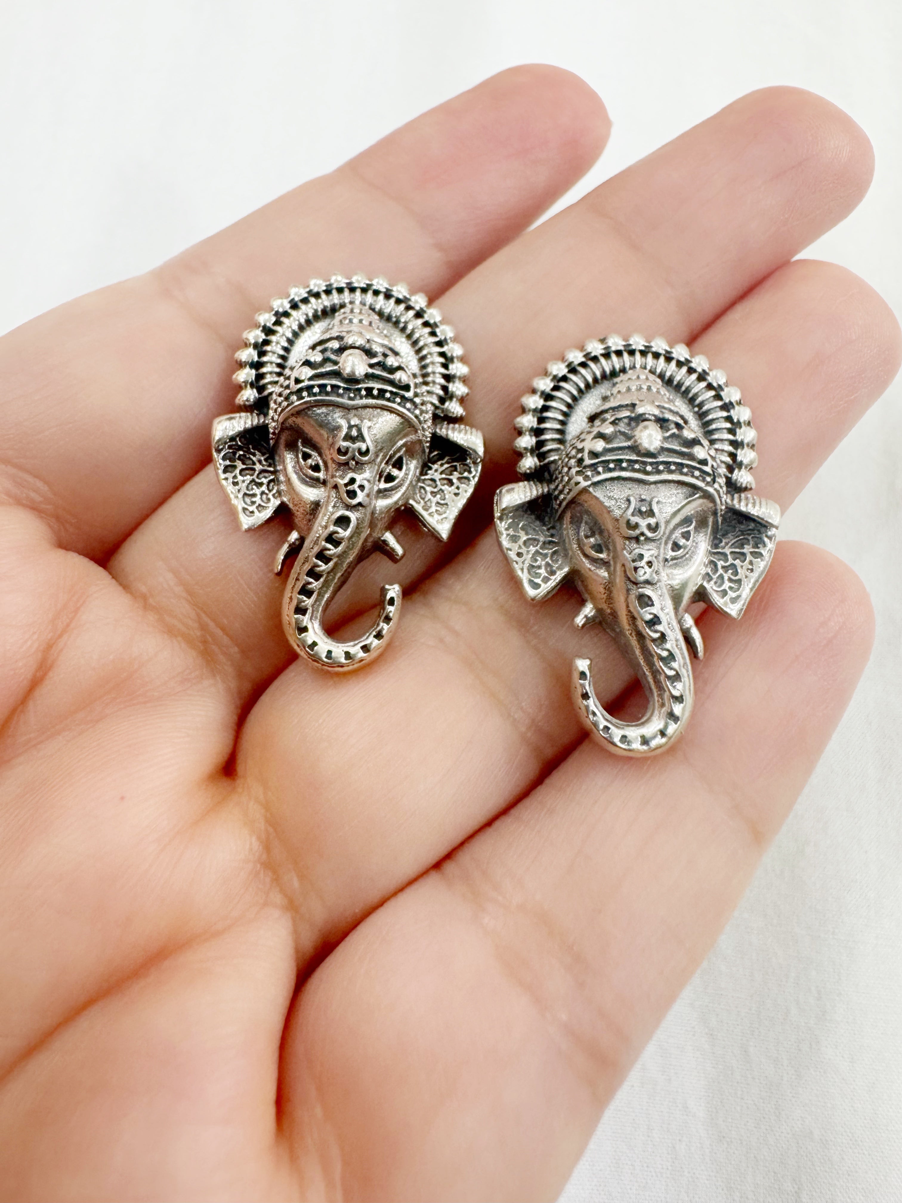 Vighnaharta 92.5 Silver Ganesha Studs - Temple Earrings Handcrafted