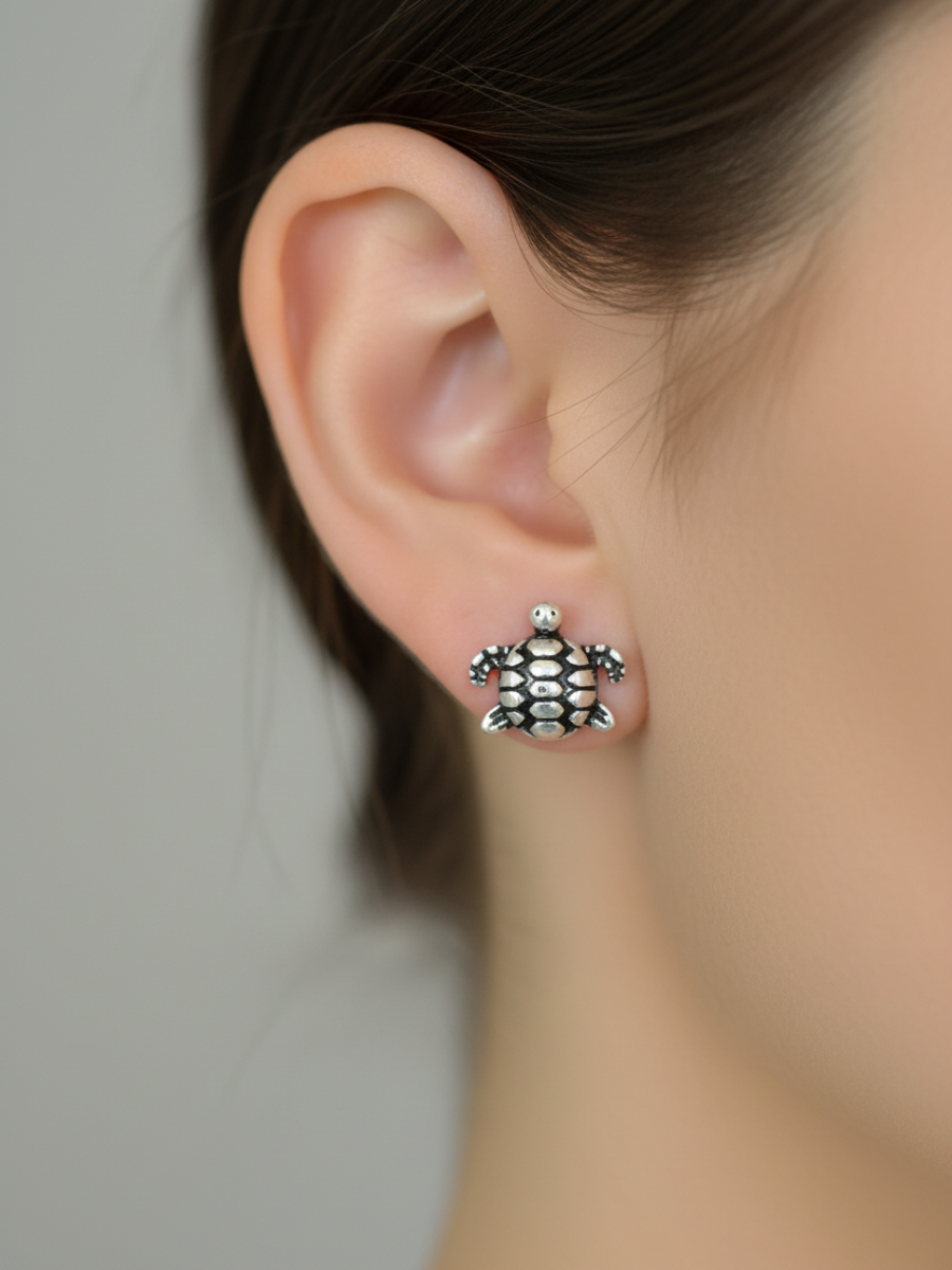 Sagarika – Turtle Stud 925 Silver Statement Earrings