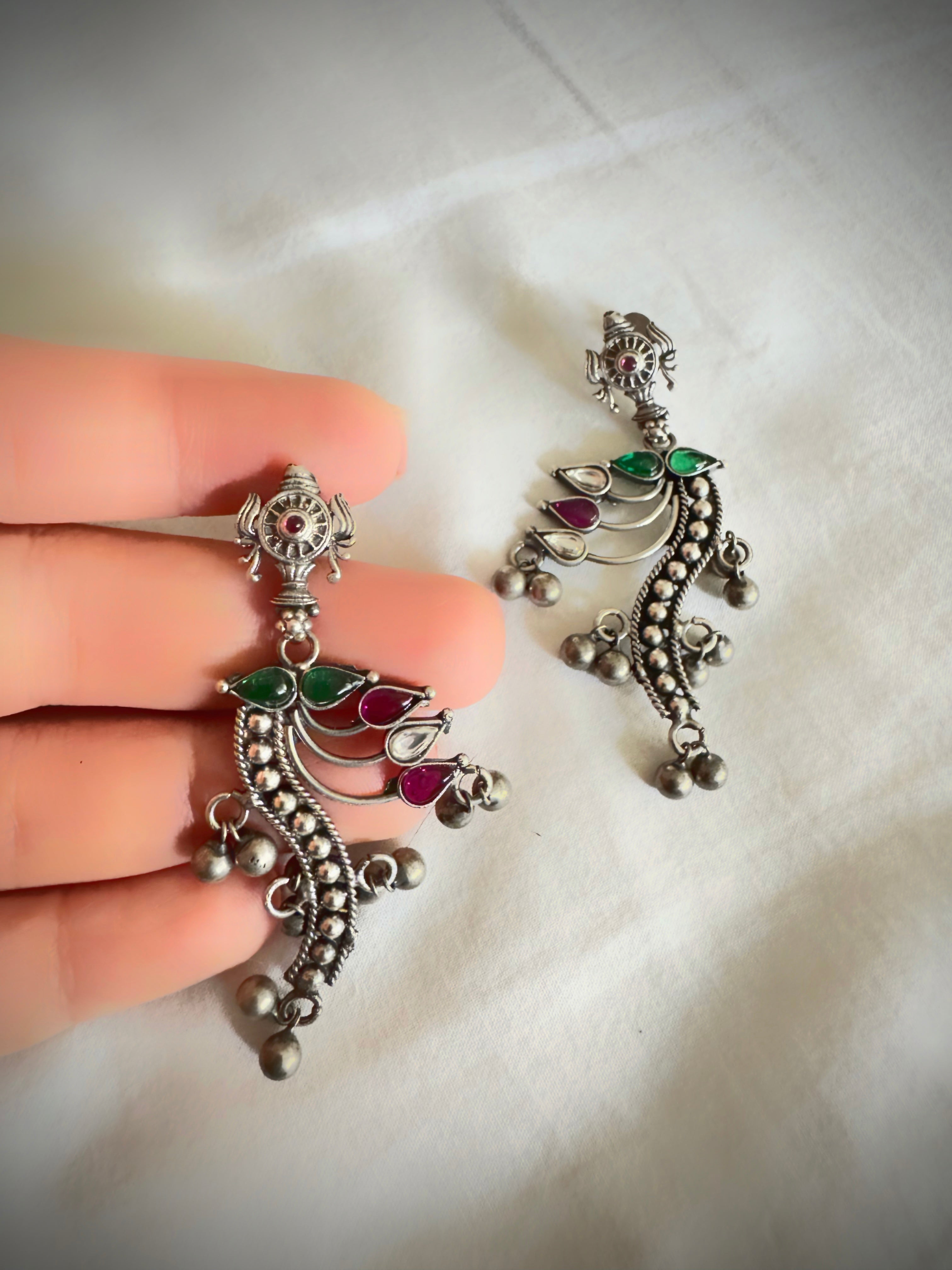 Antique 92.5 Silver Vakratunda Temple Earrings