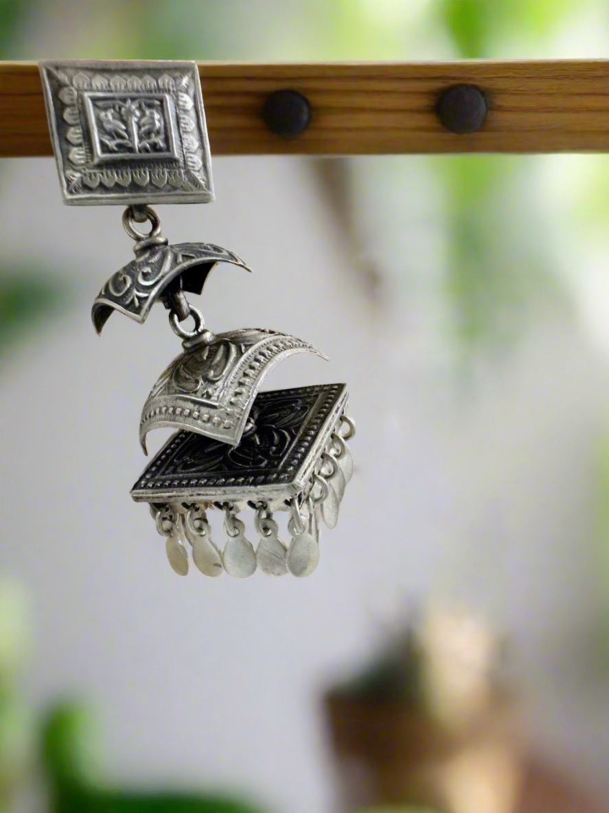 Tribal Rustic Vanika Dangler Earrings 92.5 Silver