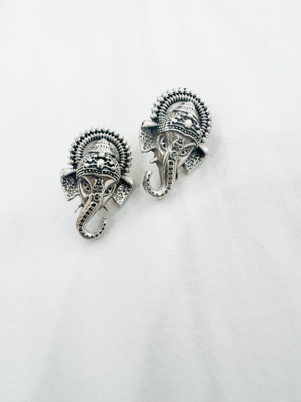 Vighnaharta 92.5 Silver Ganesha Studs - Temple Earrings Handcrafted