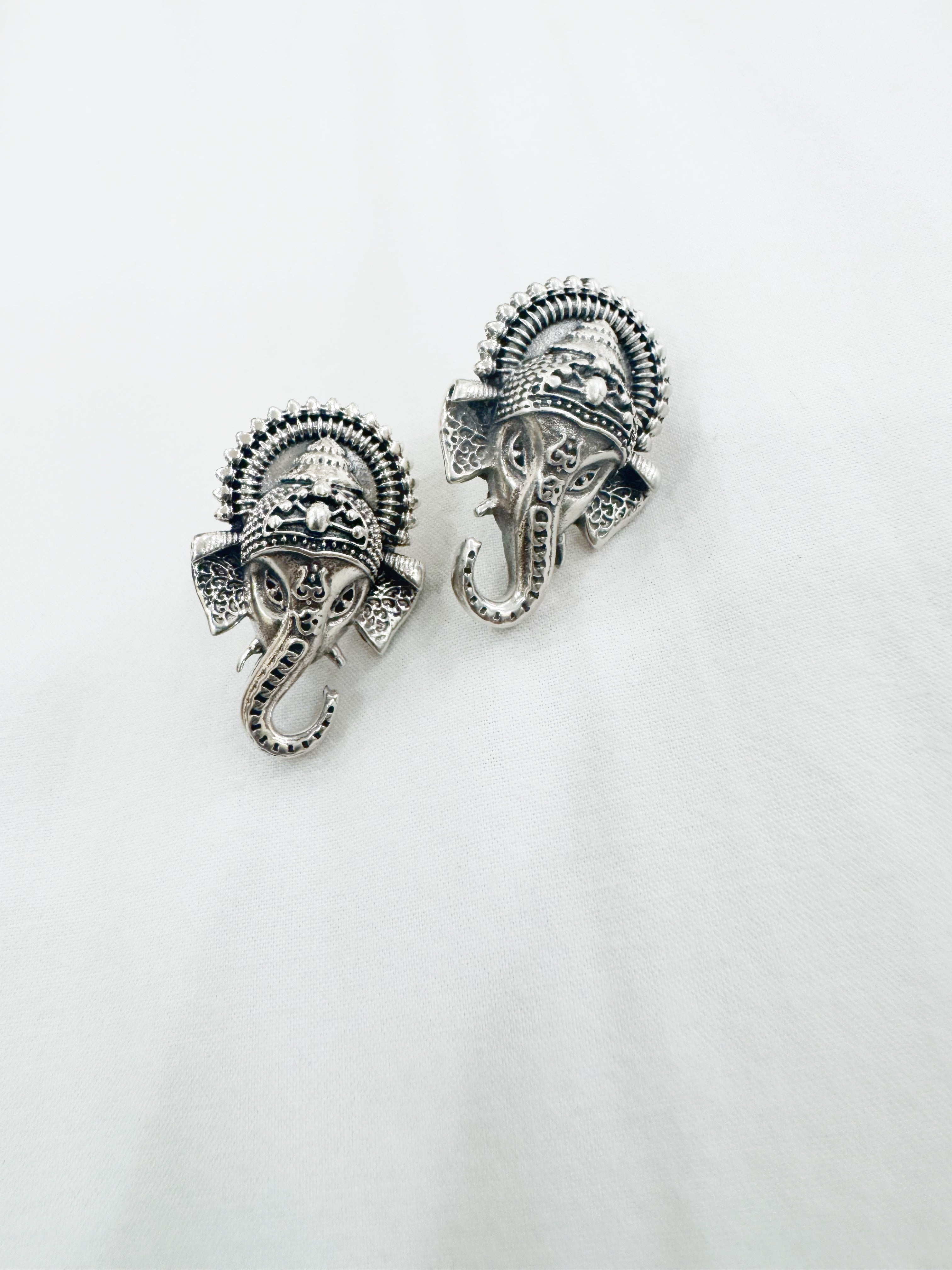 Vighnaharta 92.5 Silver Ganesha Studs - Temple Earrings Handcrafted