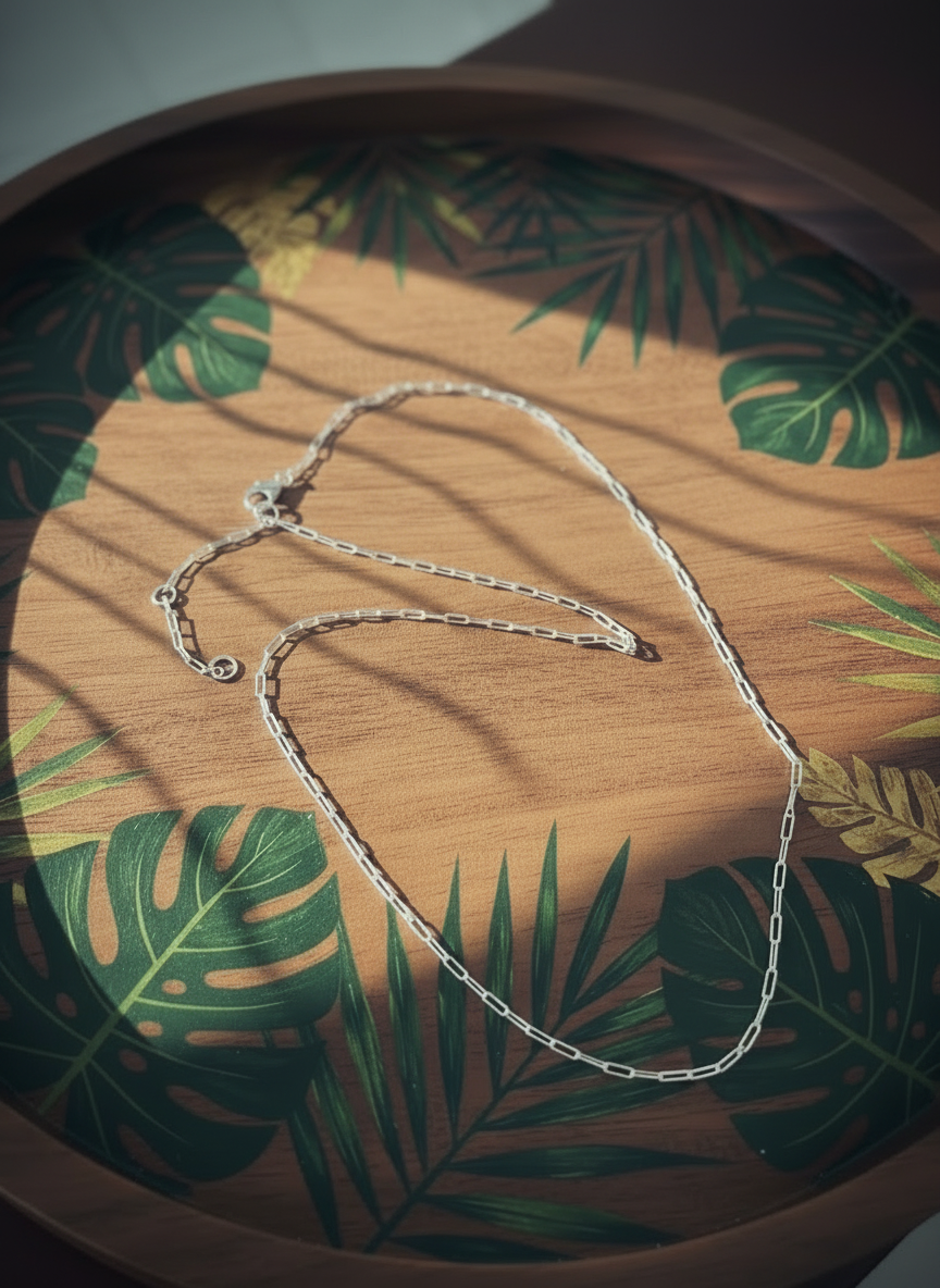 Paperclip Charm 925 Silver Chain