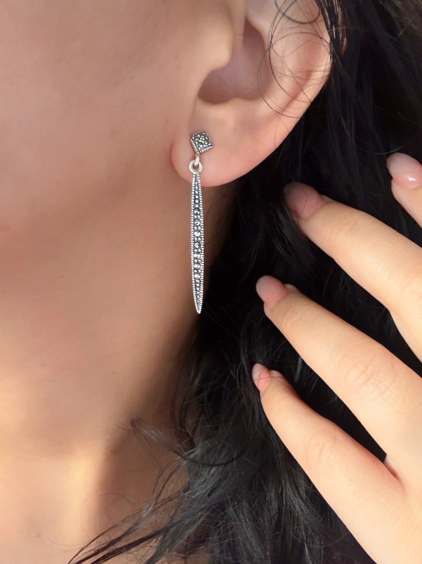 Regal Plume Marcasite Drop - 92.5 Silver Earrings