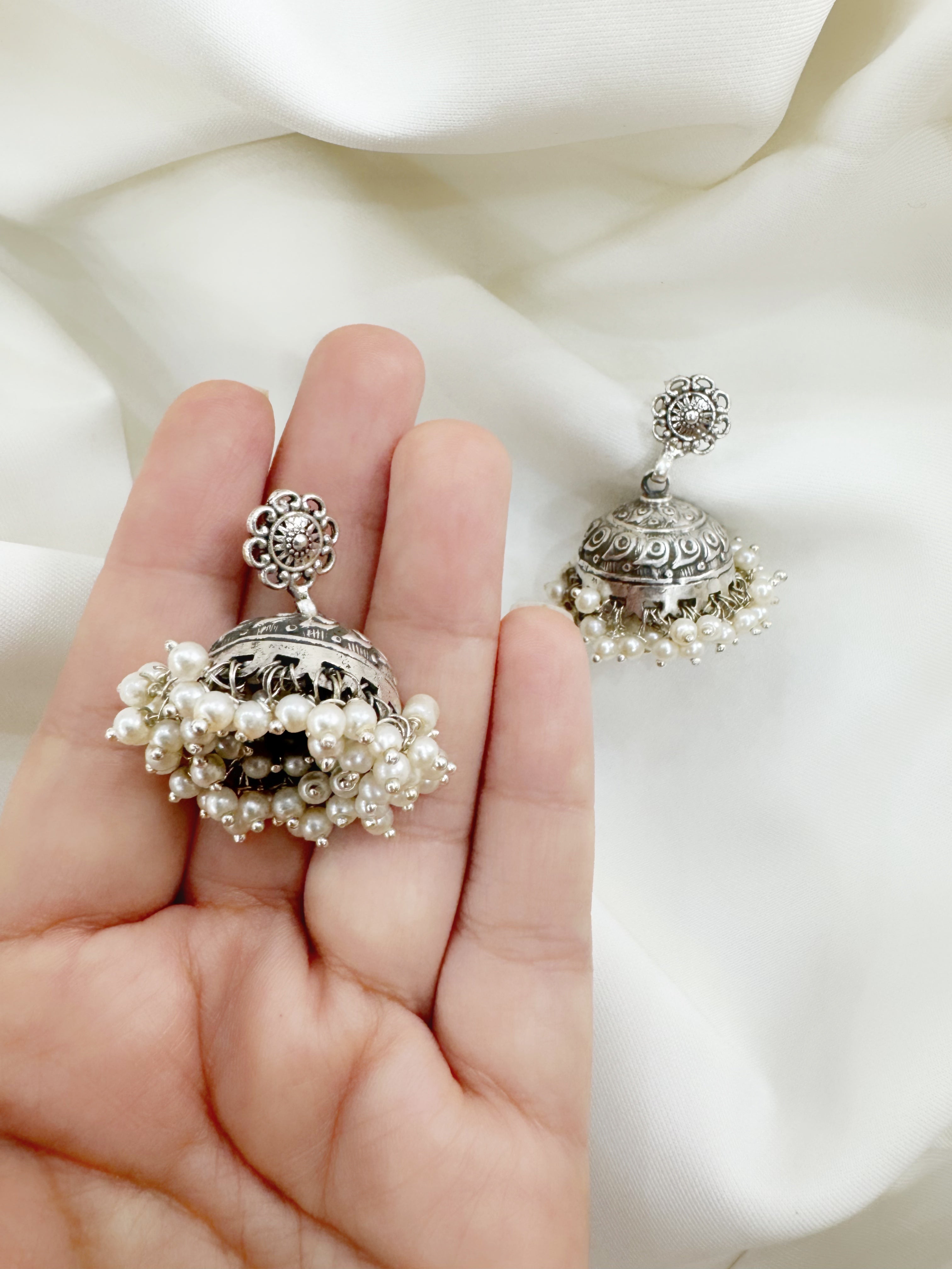 Rajasi Pearl Dome Jhumkis Earrings in 92.5 Silver