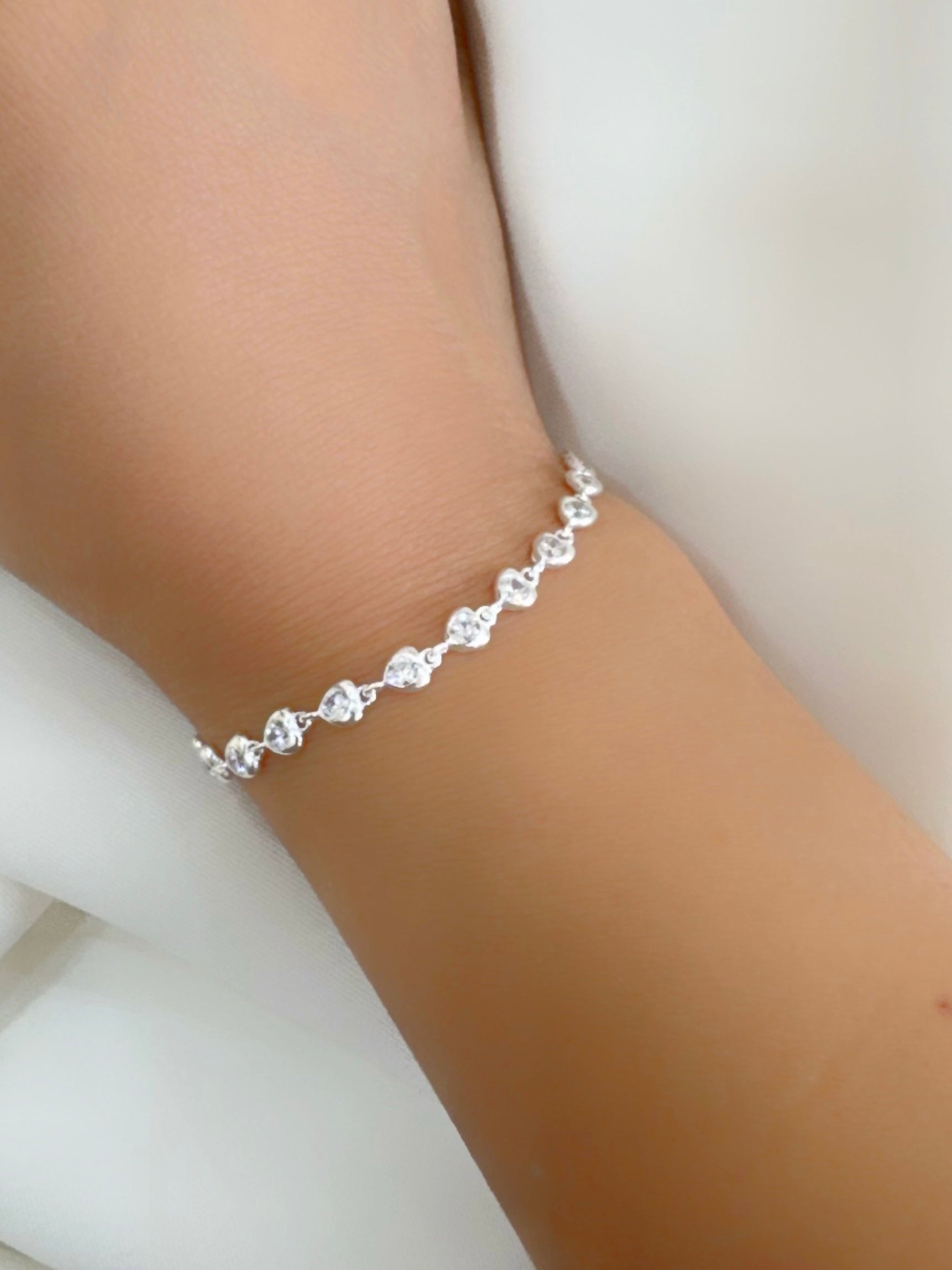Eira Sitara – 92.5 Silver CZ Heartstones Line Minimalistic Bracelet