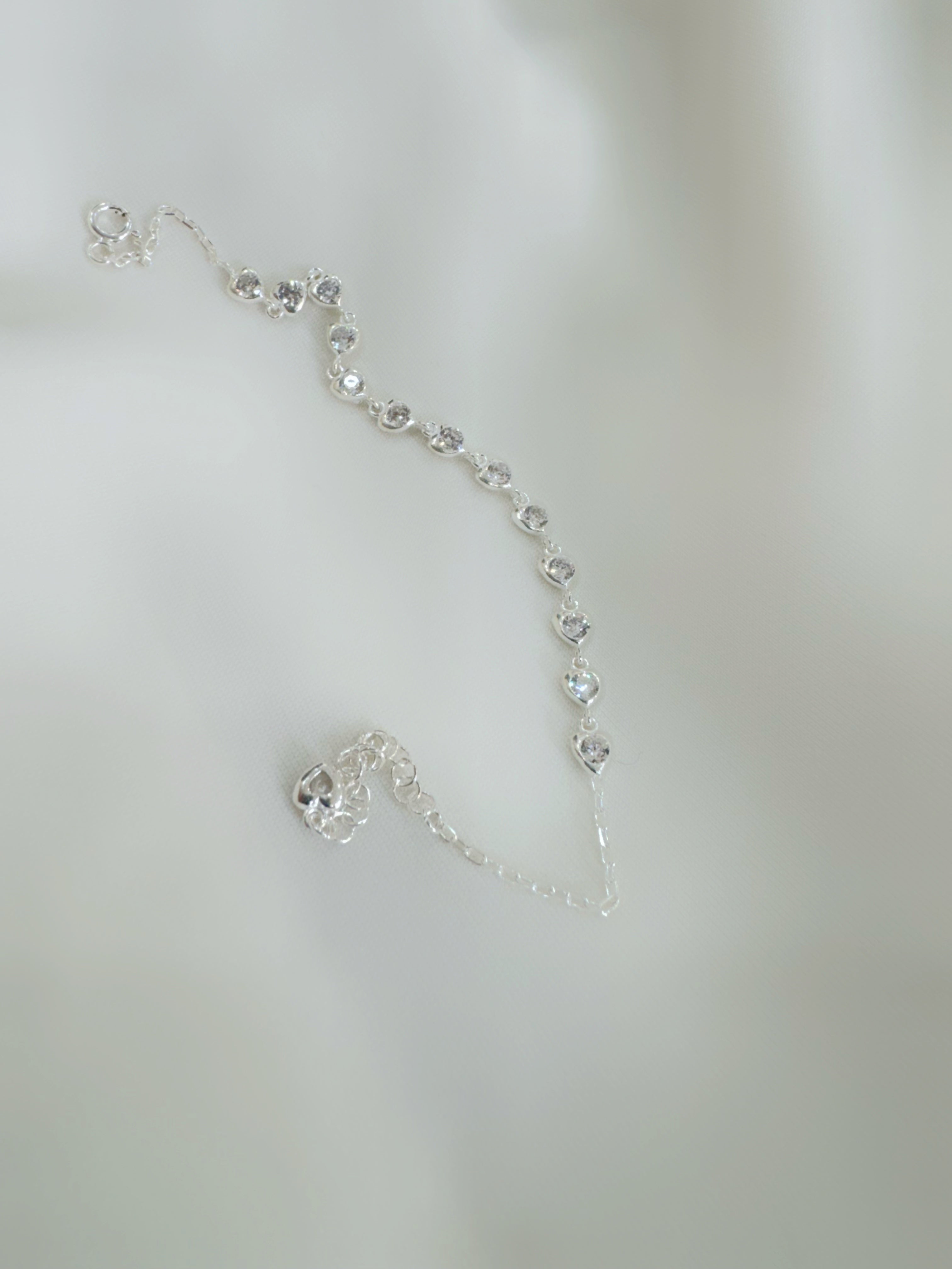 Eira Sitara – 92.5 Silver CZ Heartstones Line Minimalistic Bracelet