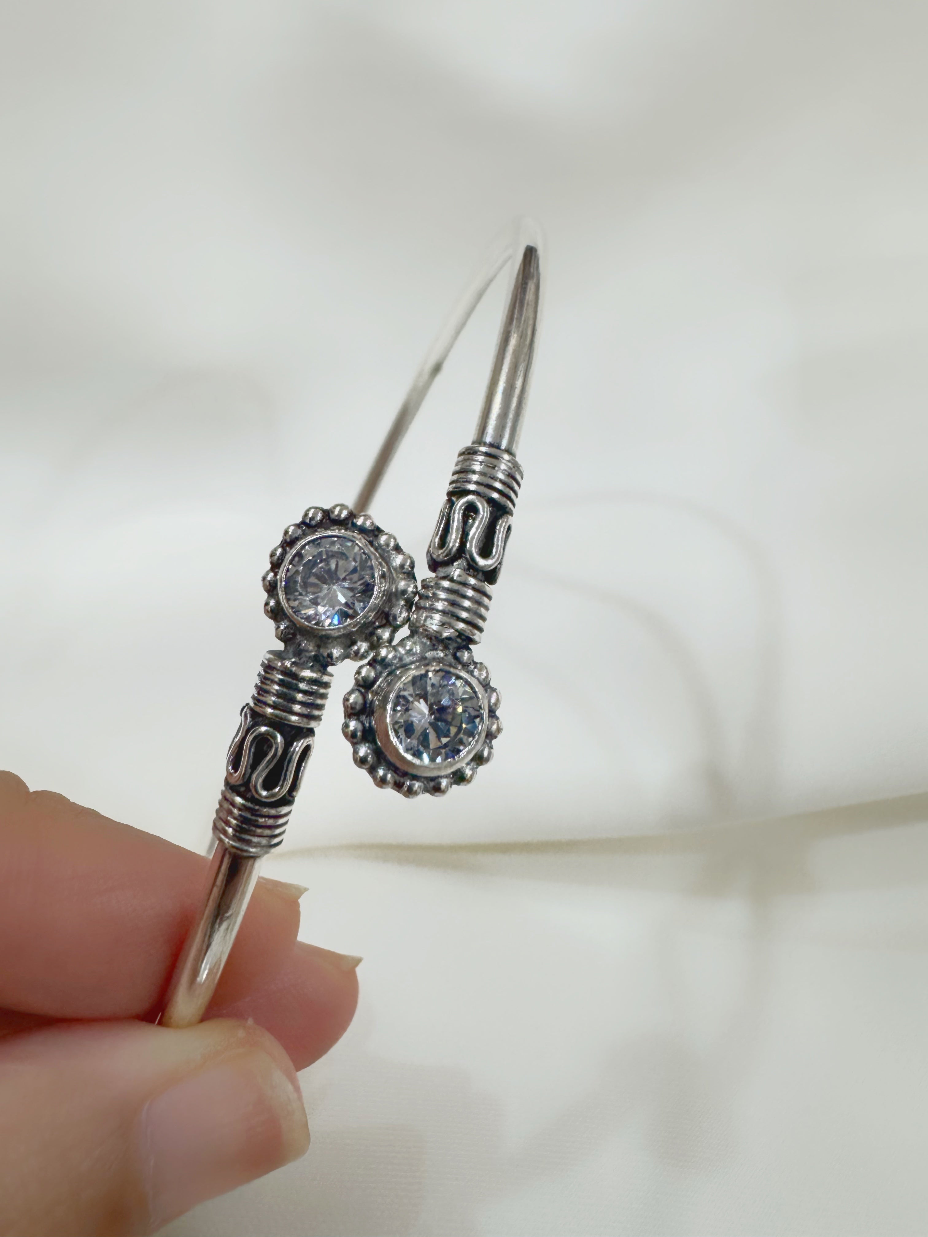 Stone Studded 92.5 Silver Kada Anklet (Single Piece)