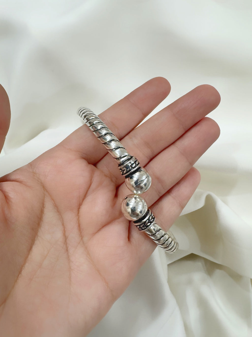 Tribal Ball Antique 92.5 Silver Kada Anklet (Single Piece)